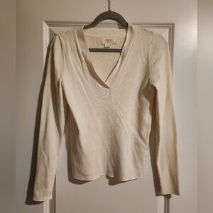 Anthropologie Cream Ribbed Long Sleeve Top